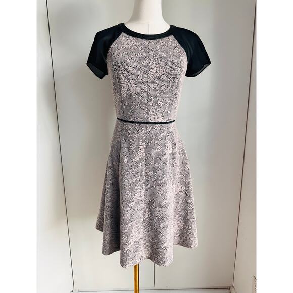 Rebecca Taylor A line Dress Above KNee Size 2 Muted Floral print Leather Career - Picture 1 of 8